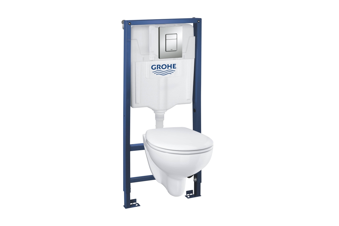 Система инсталляции GROHE Solido 5 в 1, с подвесным унитазом Bau Ceramic и панелью смыва Skate Cosmopolitan (39586000)