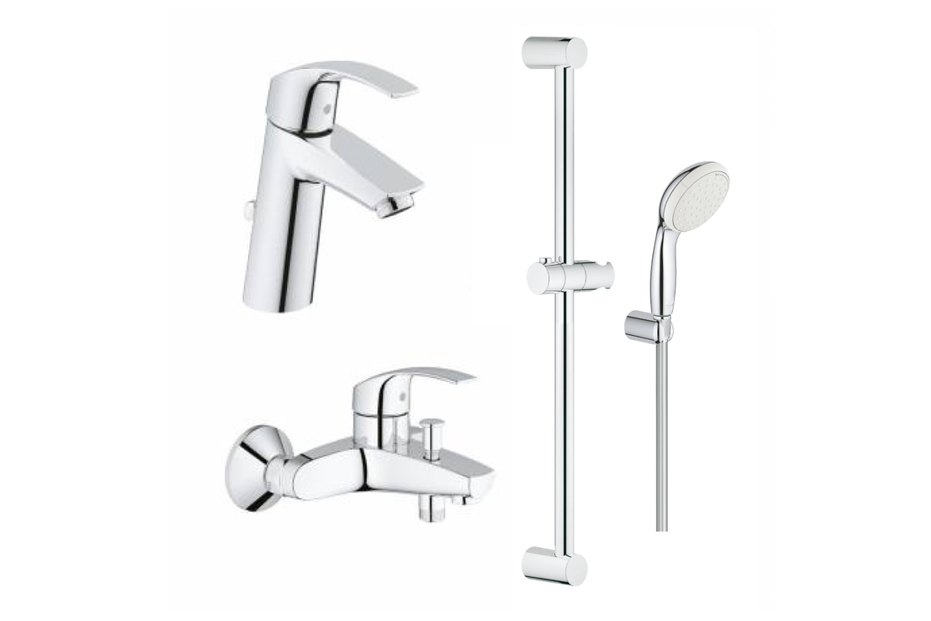 Комплект смесителей для ванной комнаты GROHE Eurosmart с душевым гарнитуром и дополнительным держателем, хром (NB0059)