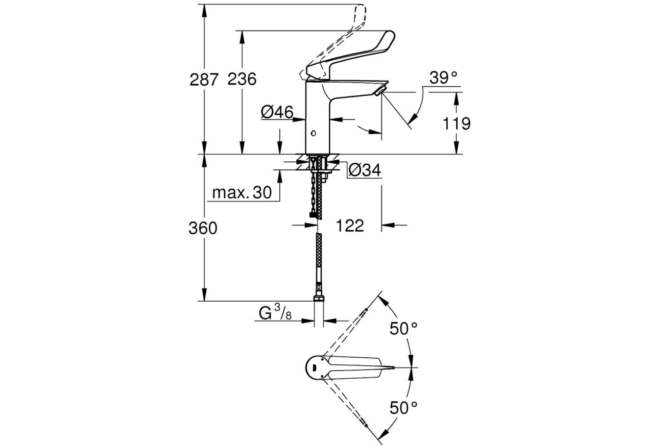 Смеситель для раковины GROHE Eurosmart, M-size, хром (23985003)