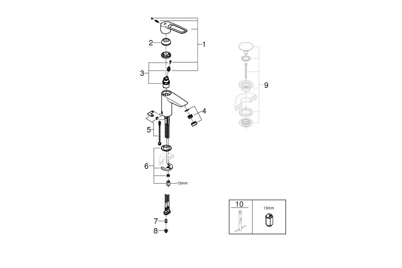 Смеситель для раковины GROHE Eurosmart, S-size, хром (23986003)