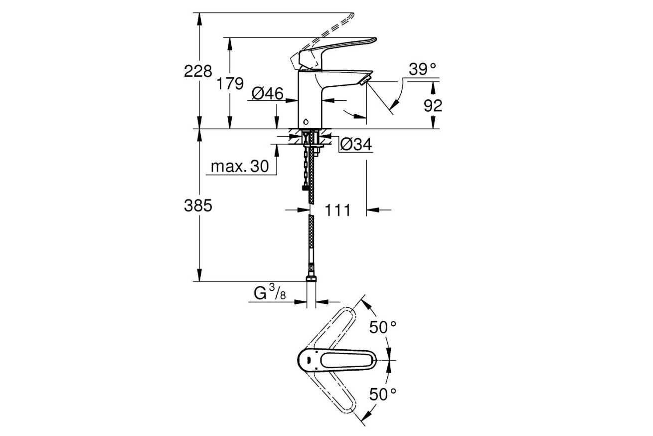 Смеситель для раковины GROHE Eurosmart, S-size, хром (23986003)