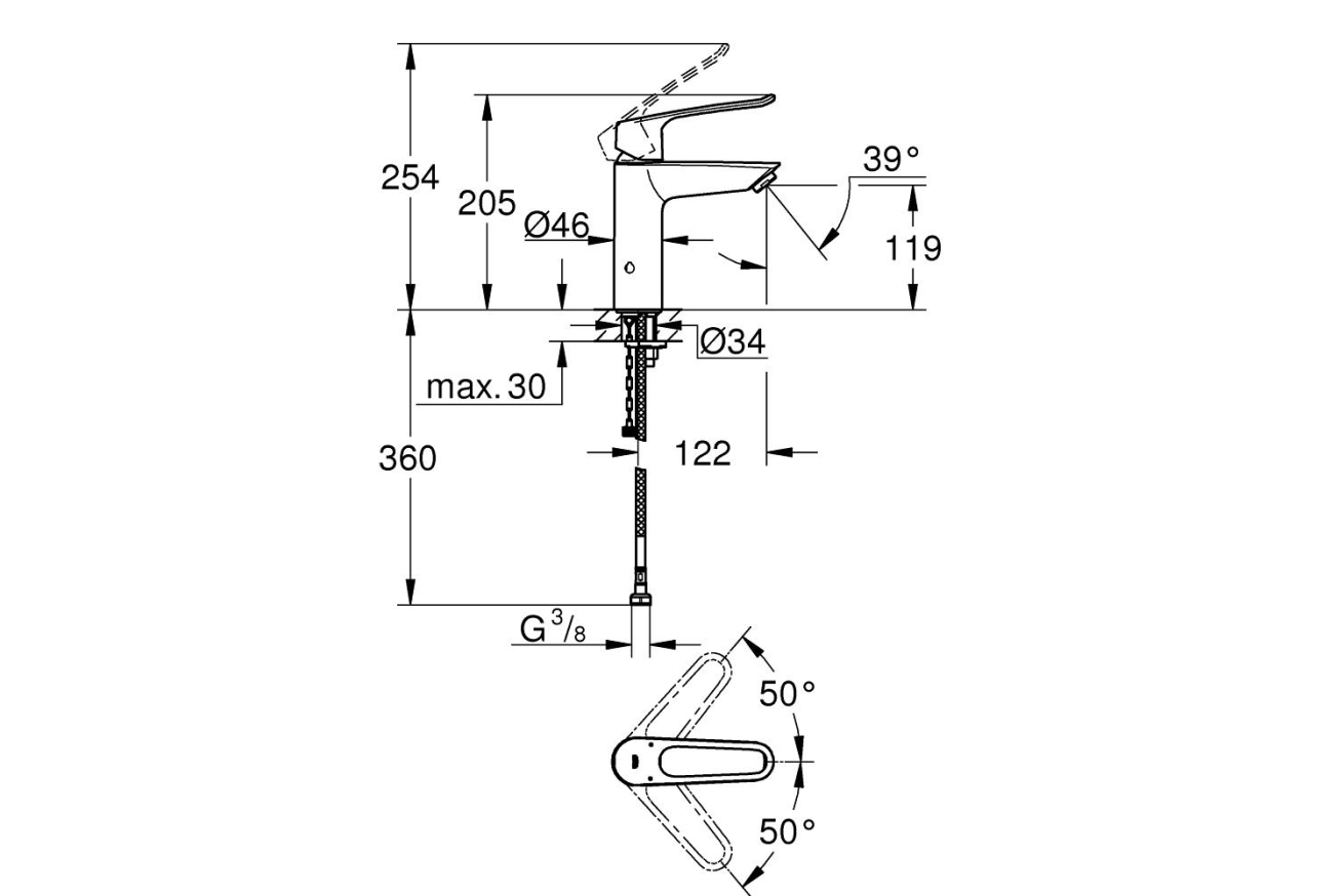 Смеситель для раковины GROHE Eurosmart, M-size, хром (23987003)