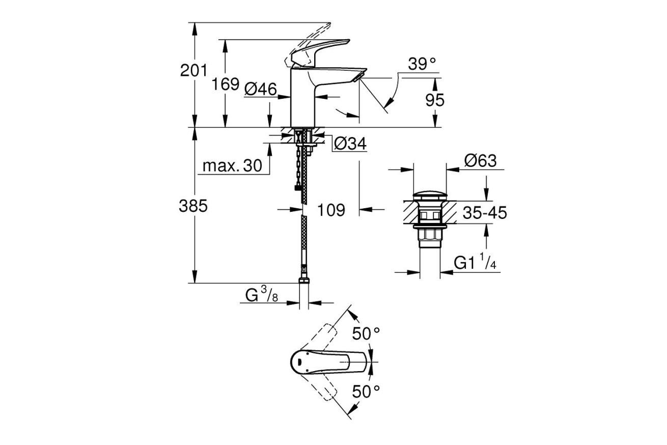 Смеситель для раковины GROHE Eurosmart, S-size, хром (23988003)