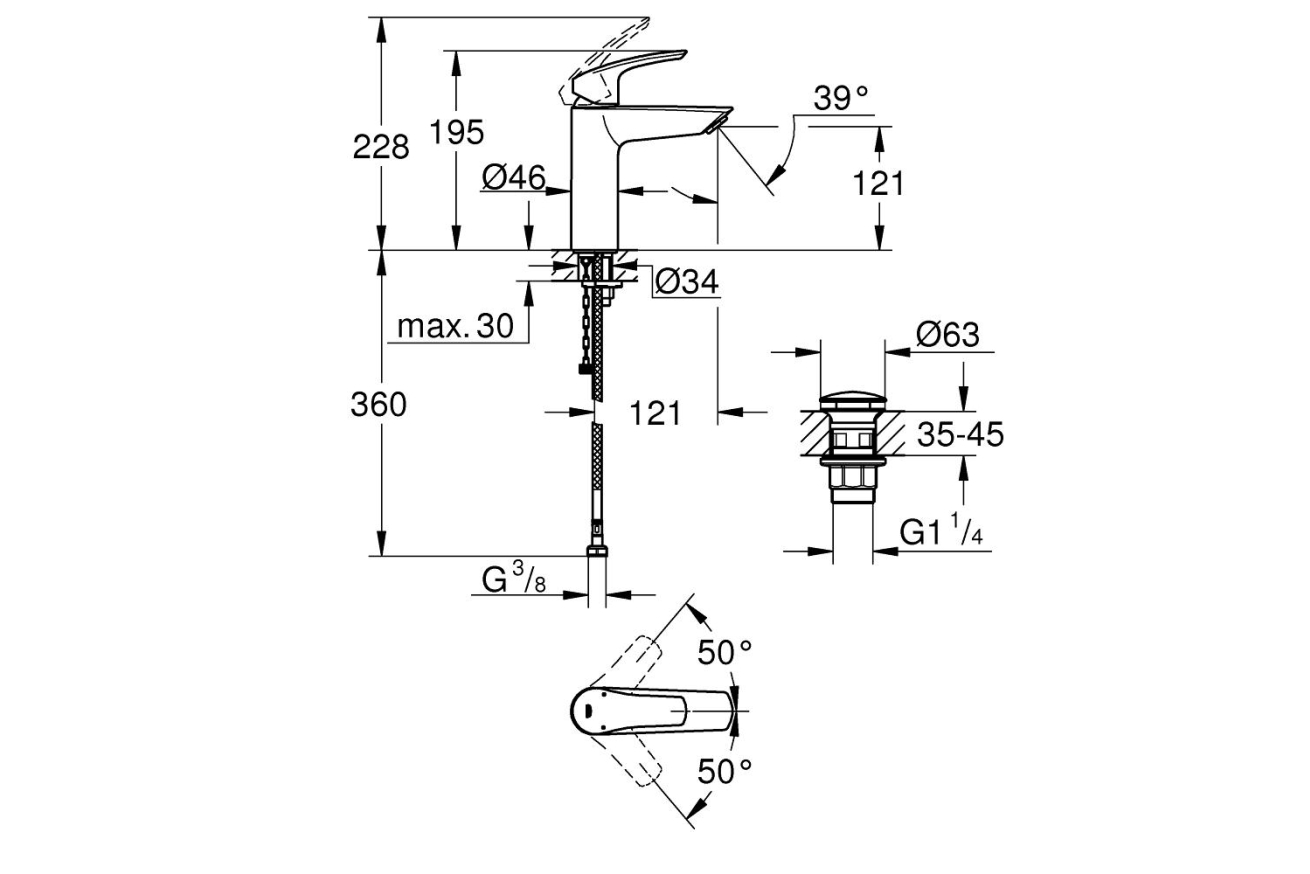 Смеситель для раковины GROHE Eurosmart, M-size, хром (23989003)