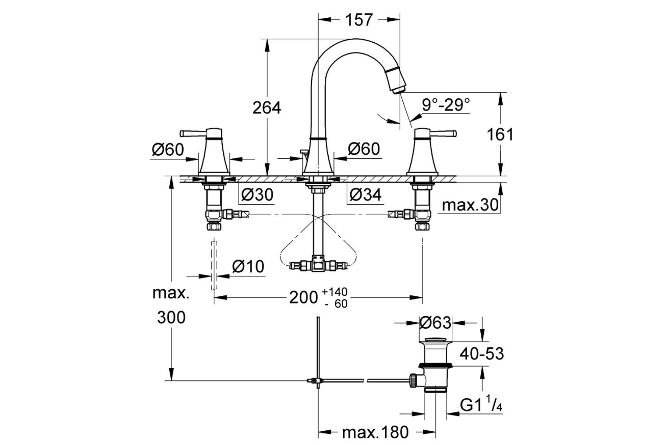 Смеситель для раковины GROHE Grandera на 3 отверстия, M-size, хром (20389000)