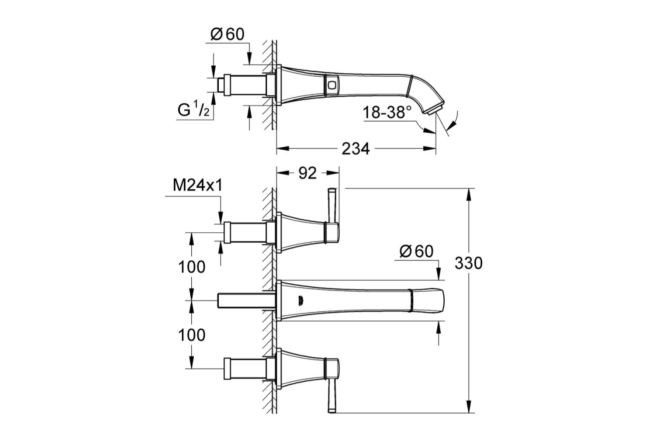 Внешняя часть смесителя для раковины GROHE Grandera, M-Size, хром/золото (20415IG0)