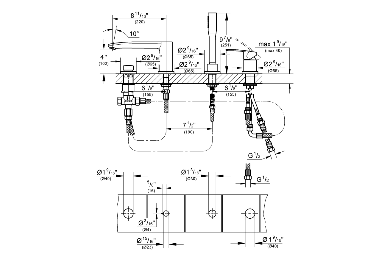 Смеситель для ванны GROHE Eurostyle Cosmopolitan на 4 отверстия, хром (23048003)