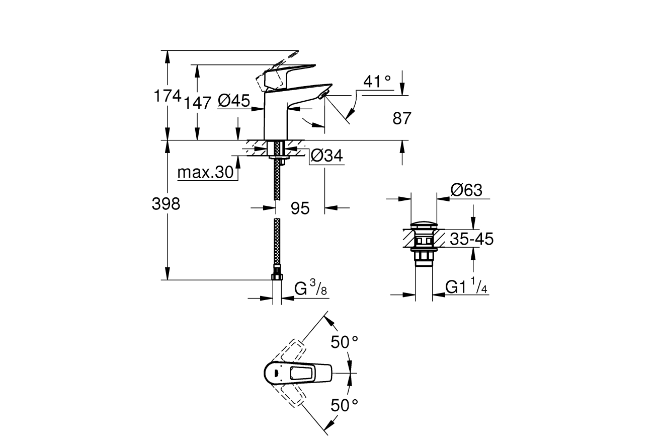 Смеситель для раковины GROHE BauLoop, S-size, хром (23879001)