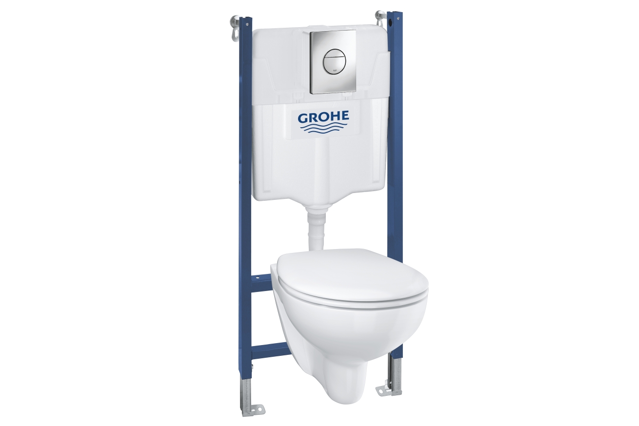 Комплект инсталяции GROHE Solido Compact 5 в 1 с подвесным унитазом Bau Ceramic и сиденьем с микролифтом (39415000)