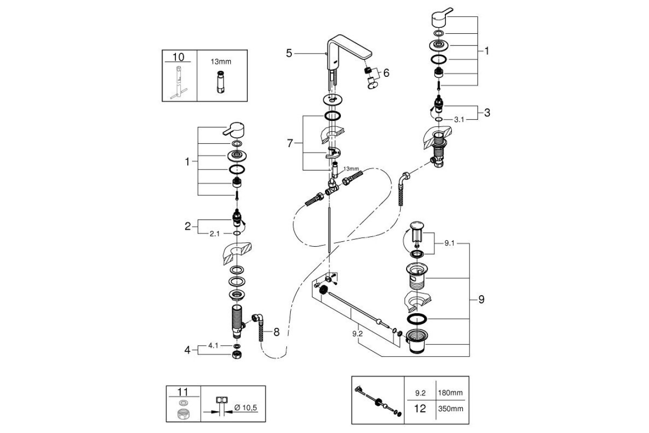 Смеситель для раковины GROHE Lineare на 3 отверстия, M-size, хром (20304001)