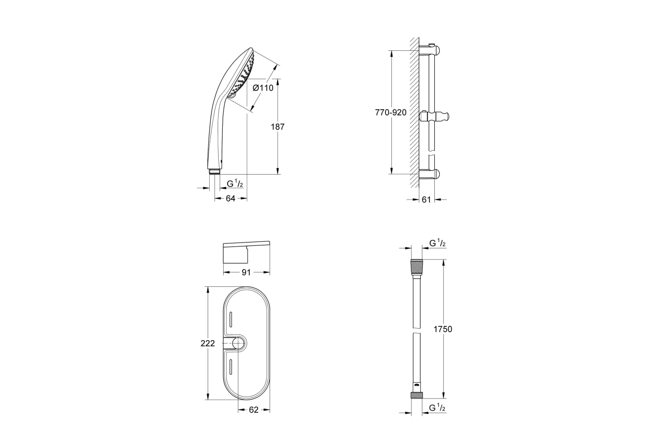 Душевой гарнитур GROHE Euphoria 110 Champagne с мыльницей, 3 режима струи, душевая штанга 900 мм, 17 л/мин, хром (27227001)