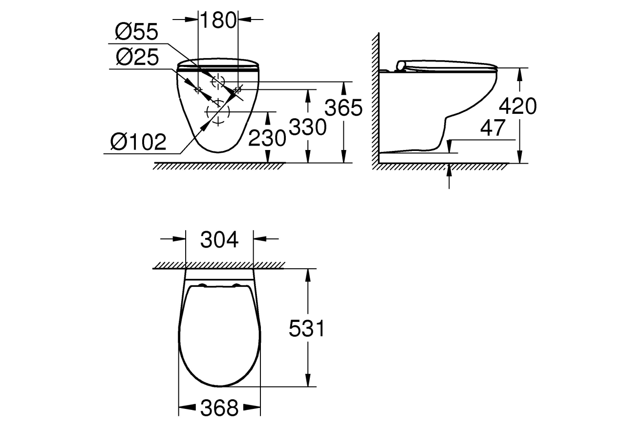 Комплект инсталляции GROHE Rapid SL 3 в 1 с унитазом Bau Ceramic и сиденьем (NW0114)