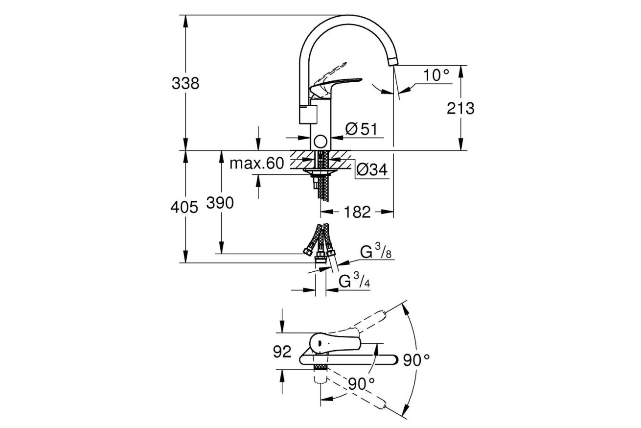 Смеситель для кухни GROHE Eurosmart, хром (31786001)