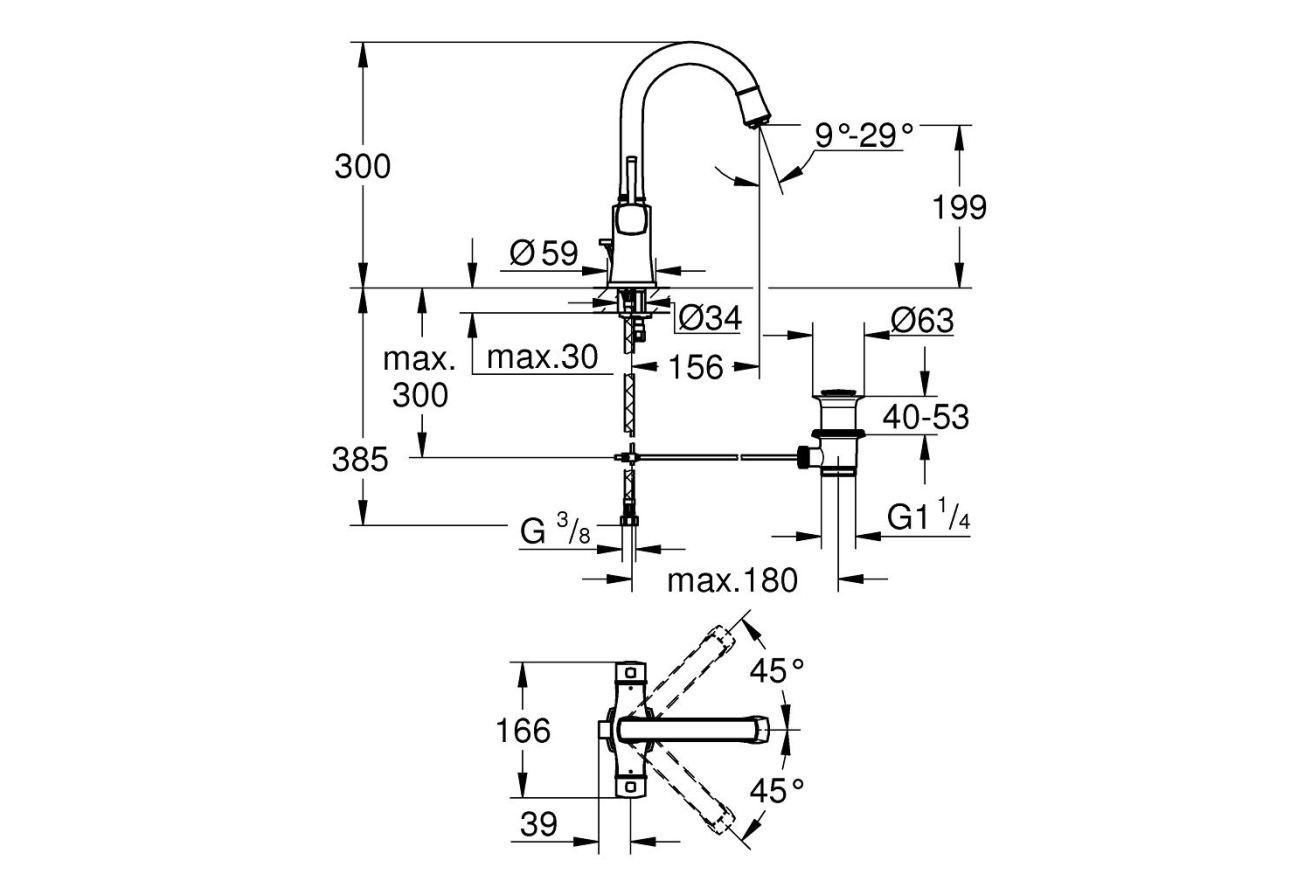 Смеситель для раковины GROHE Grandera, L-size, хром/золото (21107IG0)