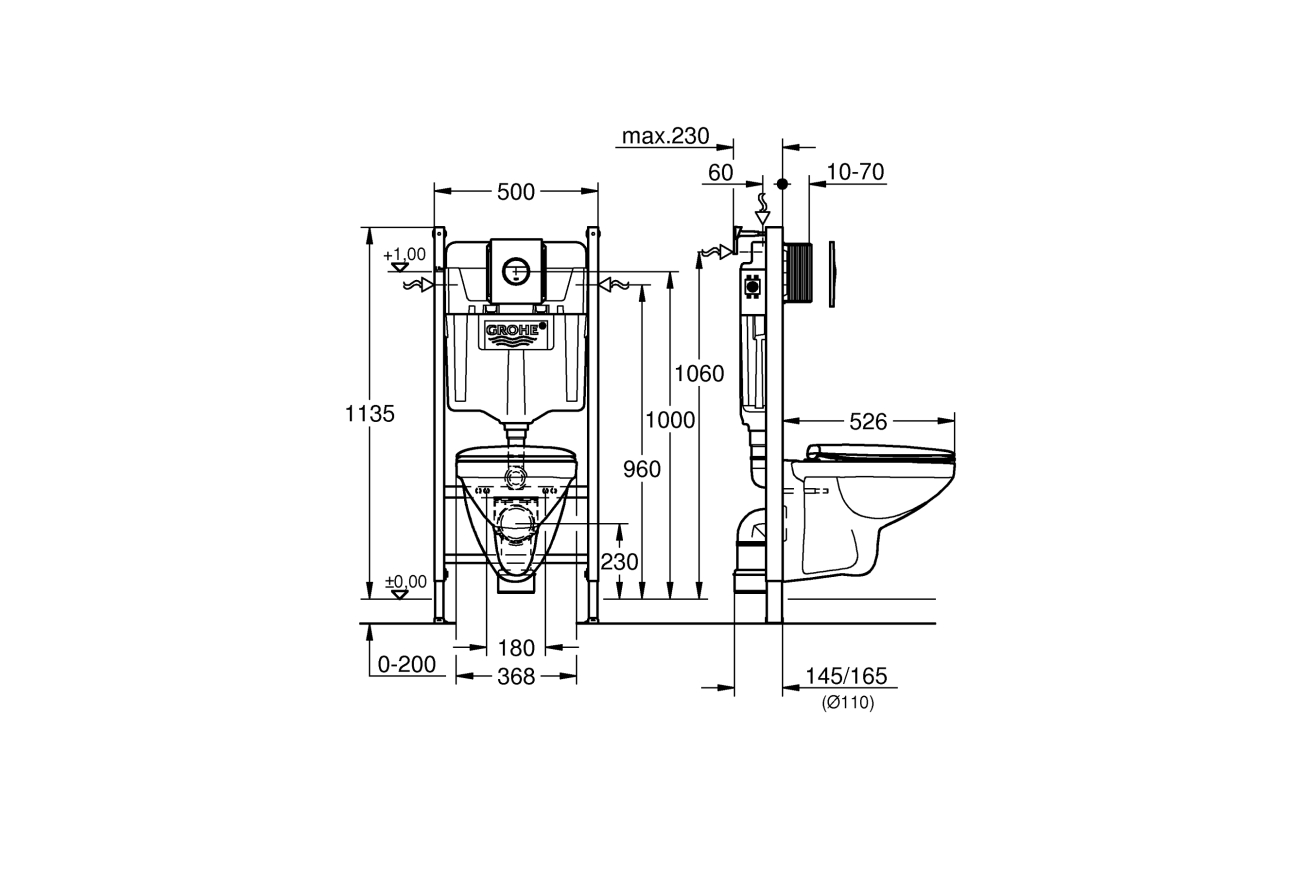 Комплект инсталляции GROHE Solido 4 в 1 с подвесным унитазом и сиденьем (39498000)