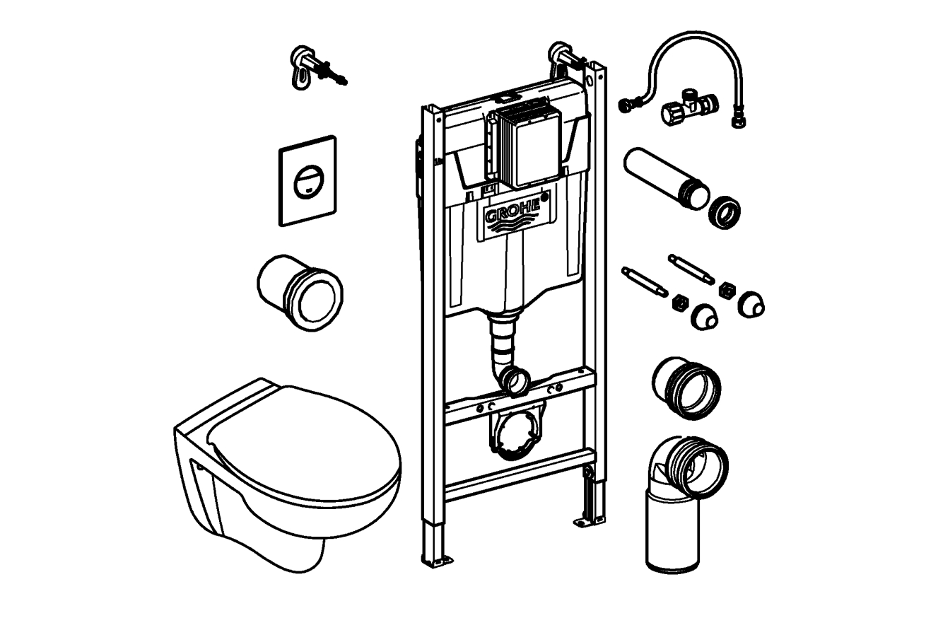 Комплект инсталляции GROHE Solido 4 в 1 с подвесным унитазом и сиденьем (39498000)