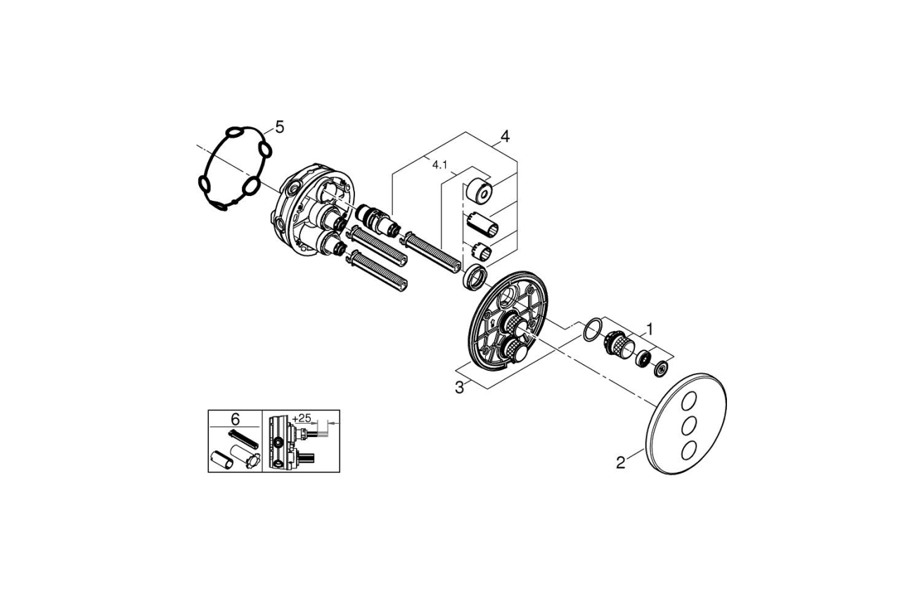 Внешняя часть переключателя потоков GROHE Grohtherm SmartControl на 3 положения, круглая, хром (29122000)
