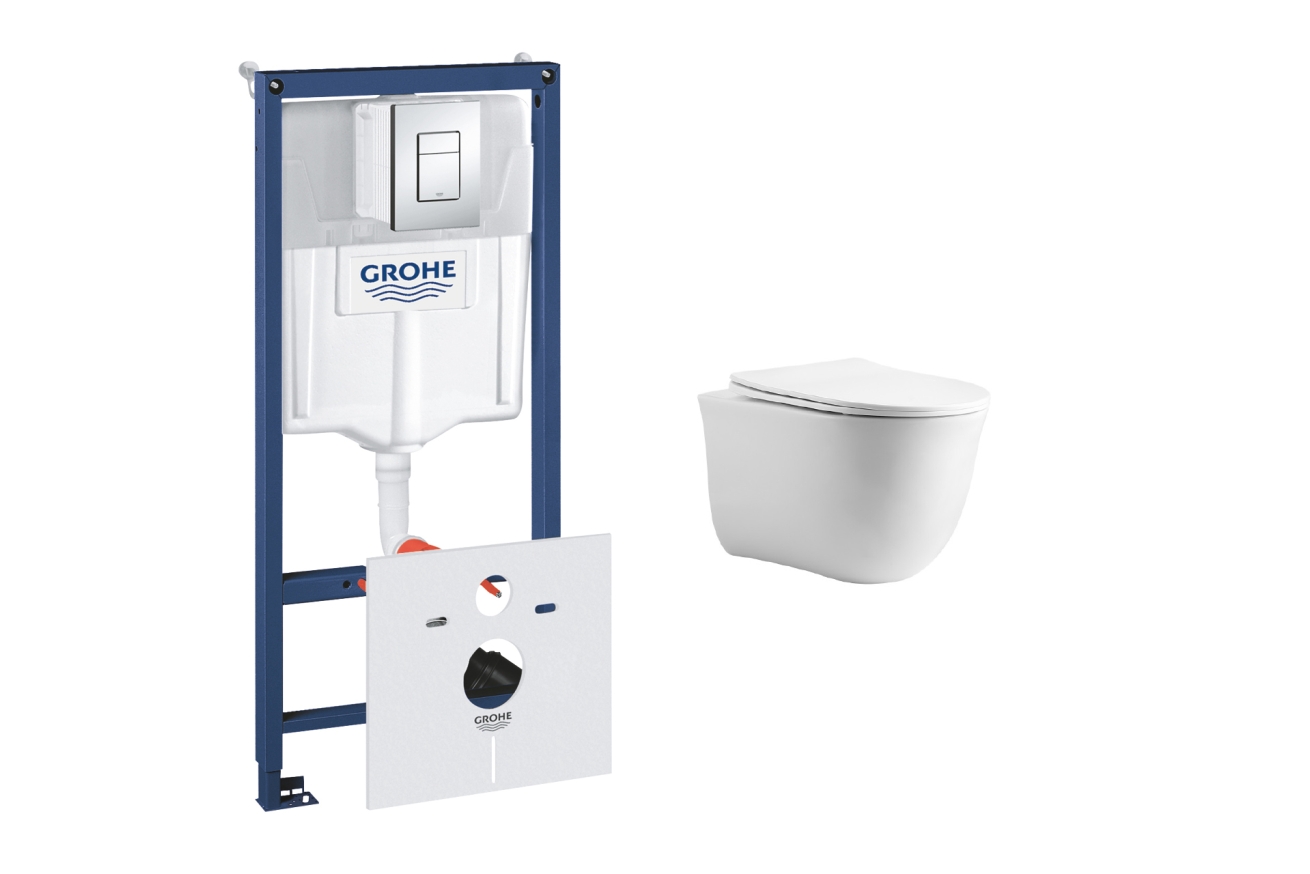 Комплект инсталляции GROHE 38775001 с унитазом Aquatek КЛАССИК и сиденьем с микролифтом (NW0146)
