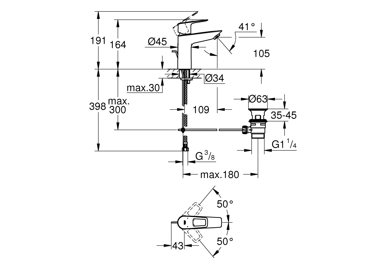 Смеситель для раковины GROHE BauLoop, M-size, хром (23885001)