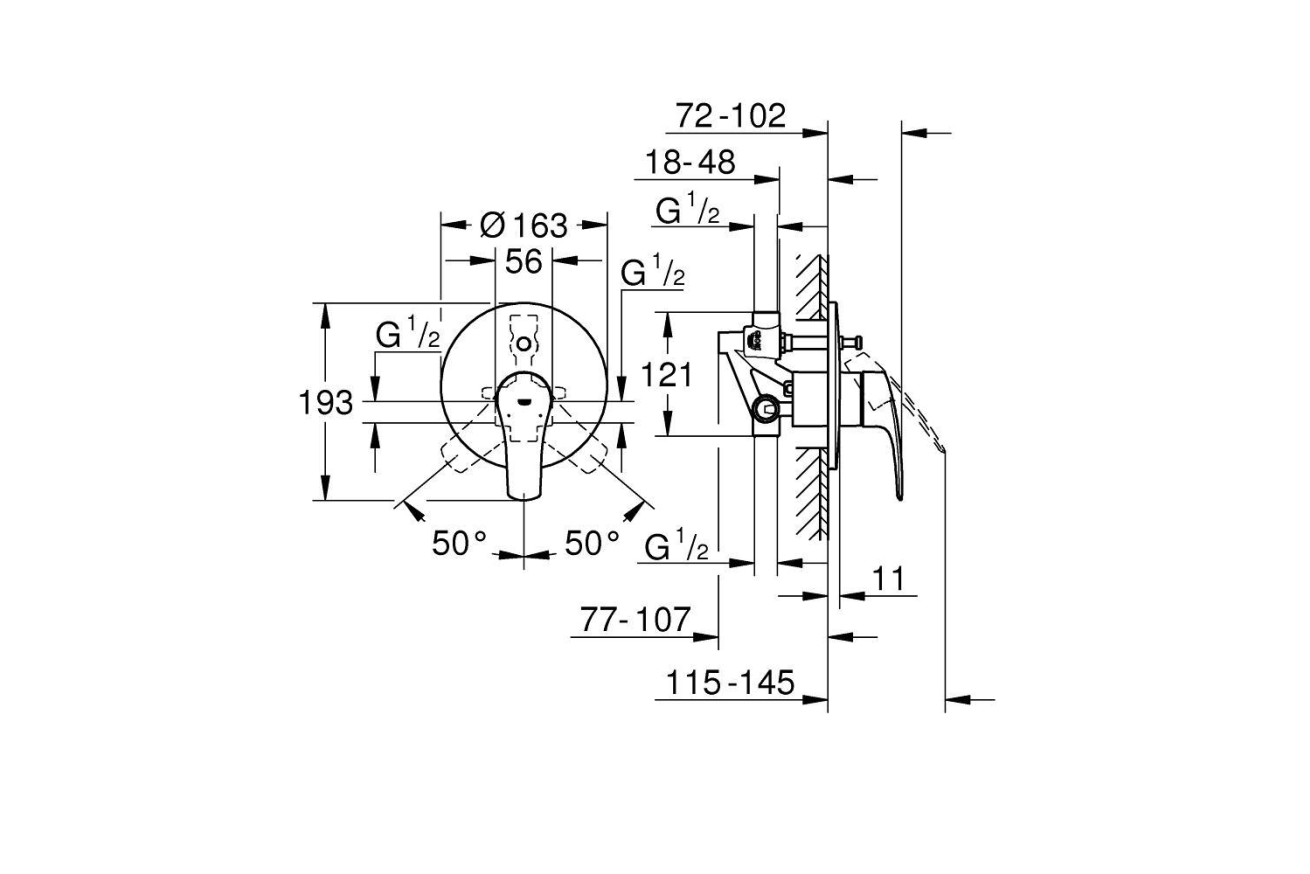 Готовый комплект для ванны GROHE Eurosmart скрытого монтажа, с ручным и верхним душем, хром (NB0062)