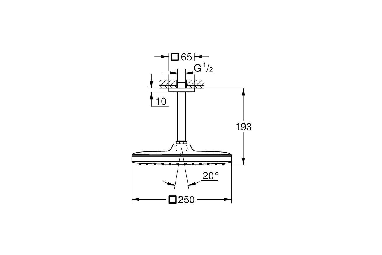 Верхний душ GROHE Tempesta Cube 250, 9,5 л/мин, 1 режим, 142 мм, хром (26683000)