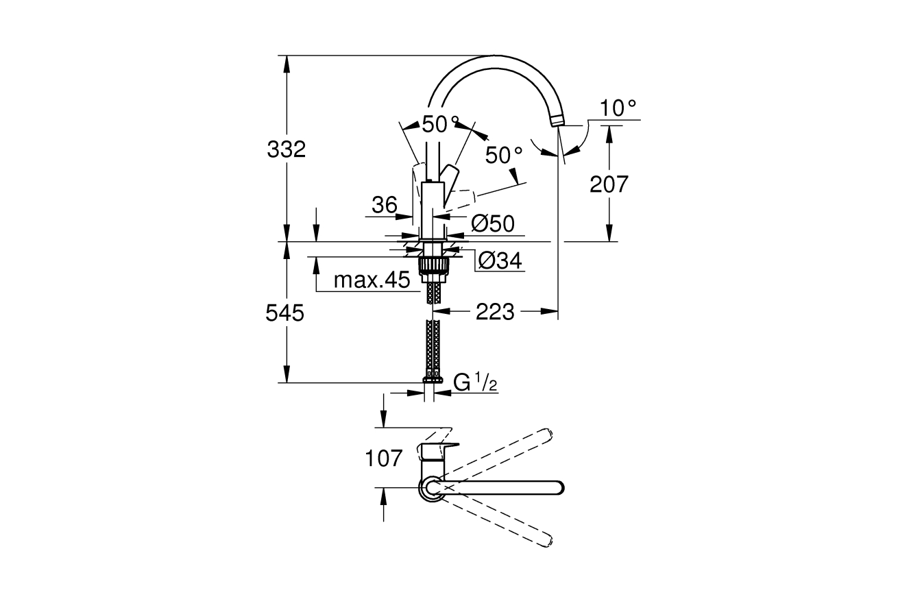 Смеситель для кухни GROHE BauEdge, хром (31233001)