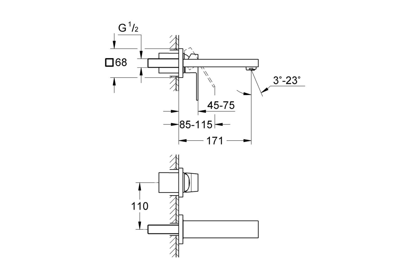 Внешняя часть смесителя для раковины GROHE Eurocube на 2 отверстия, S-Size, хром (19895000)