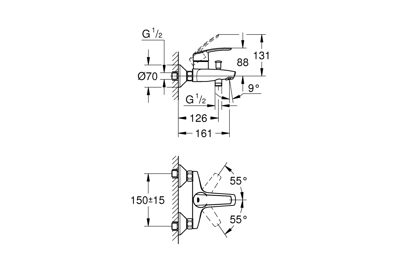 Смеситель для ванны GROHE Start, хром (32278001)