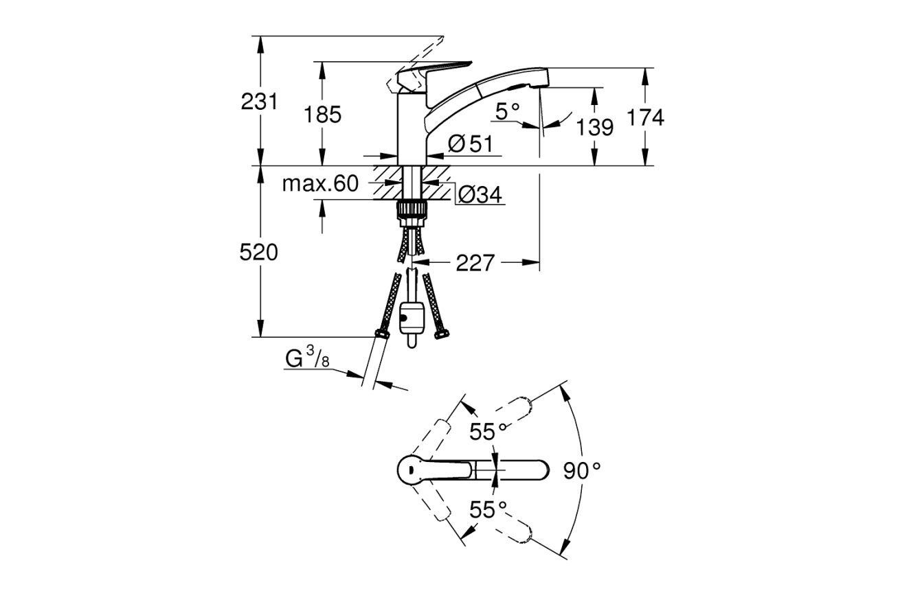 Смеситель для кухни GROHE Start c вытяжным изливом 2jet, черный (303072431)