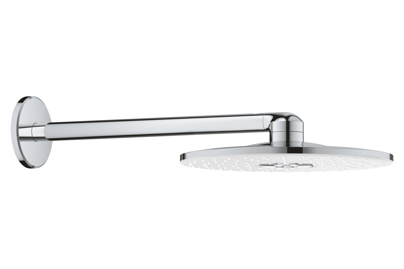 Верхний душ GROHE Rainshower 310 SmartActive с душевым кронштейном, 2 режима, 430 мм, белая луна (26475LS0)