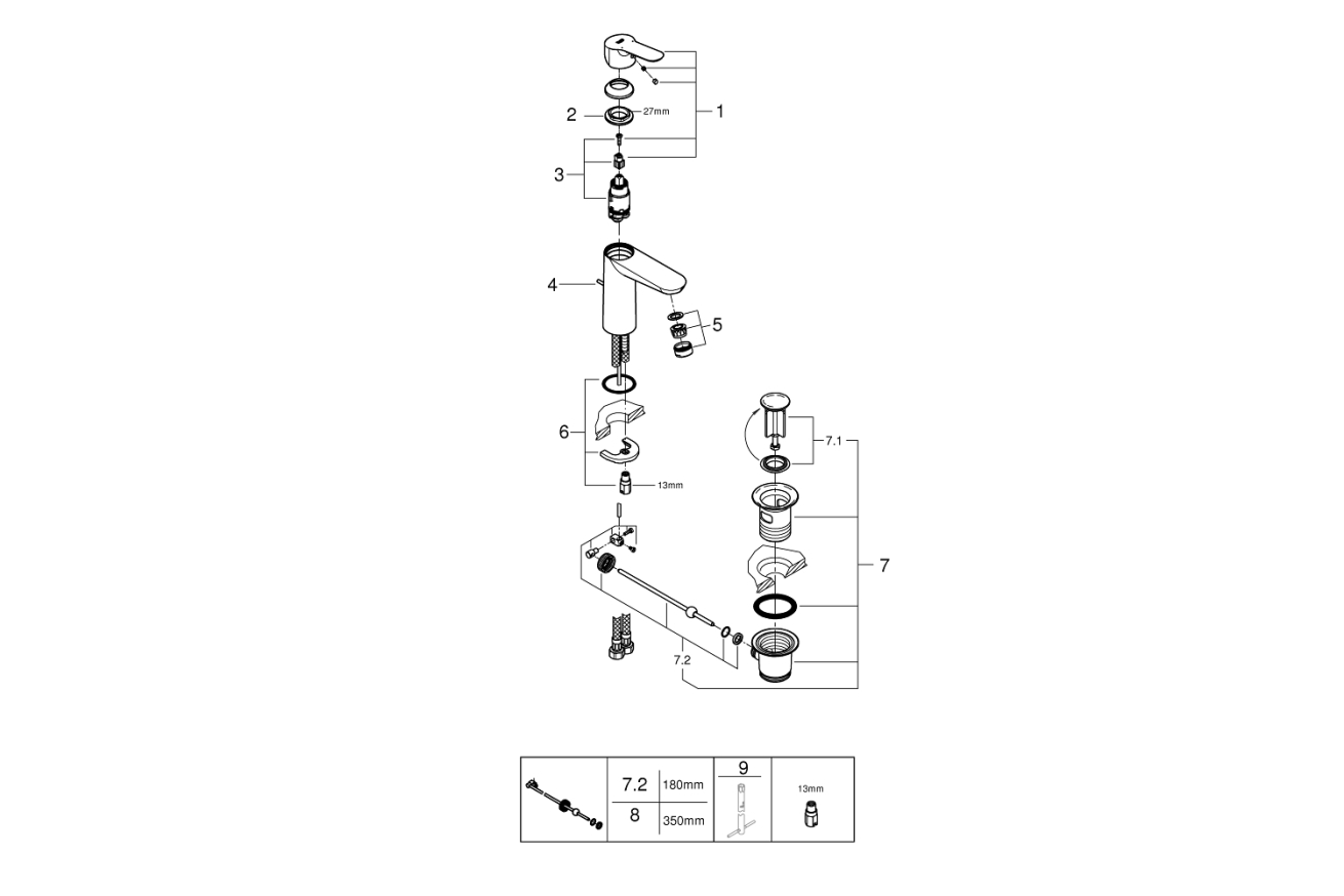 Смеситель для раковины GROHE Start Edge с донным клапаном, M-Size, хром (23774000)