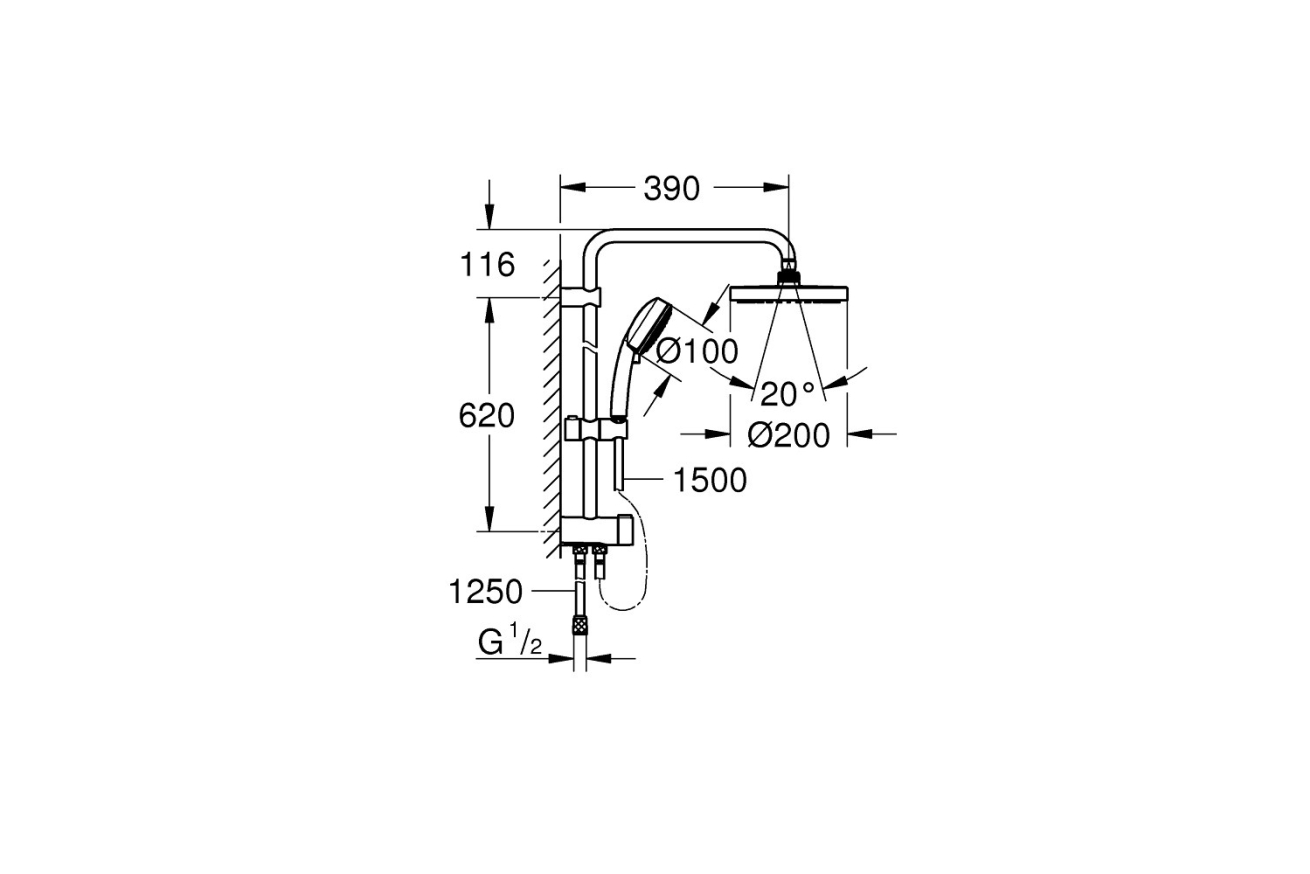 Душевая система GROHE Tempesta System со смесителем для ванны, хром (NB0073)