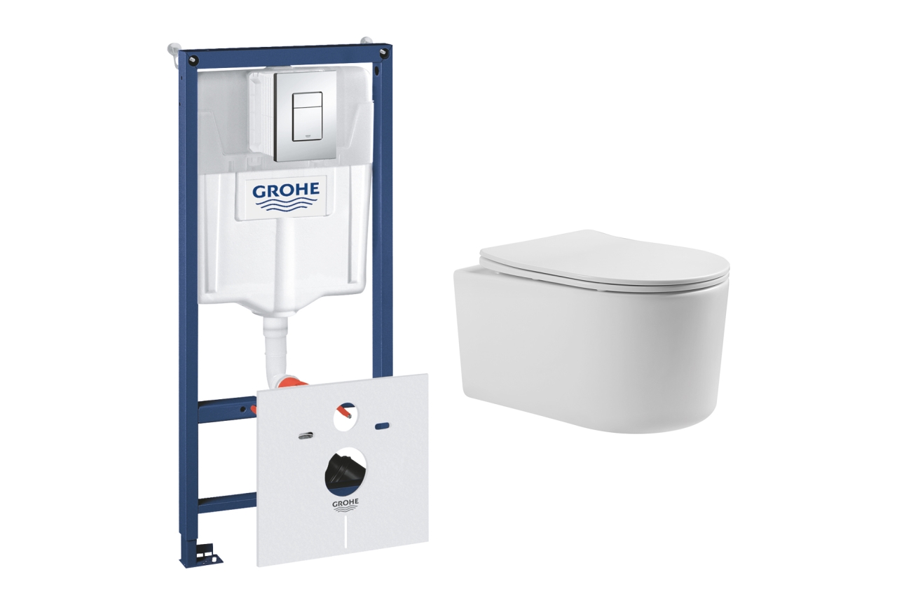Комплект инсталляции GROHE 38775001 с унитазом Aquatek МИЯ и сиденьем с микролифтом (NW0150)