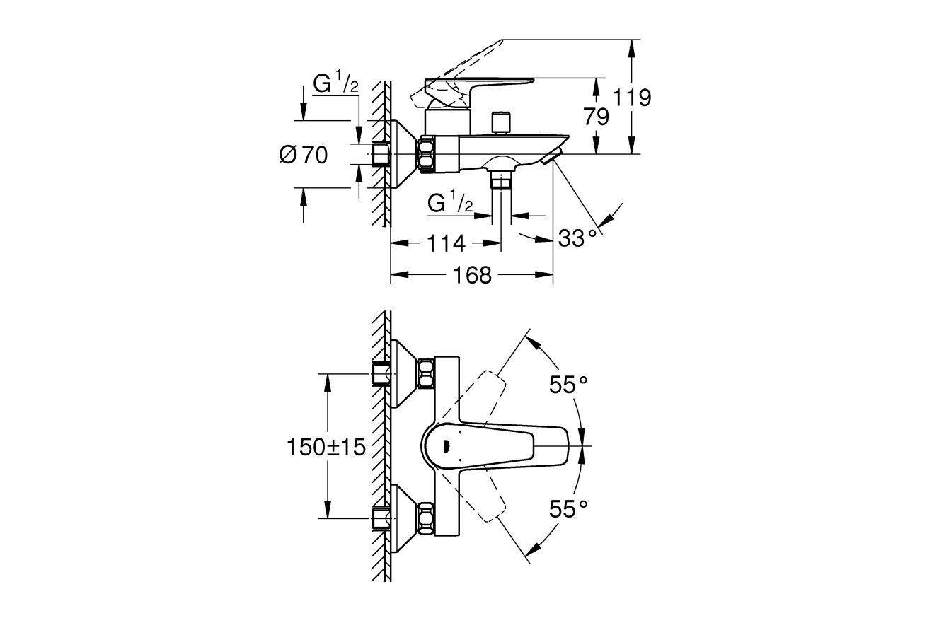 Набор для ванны GROHE BauEdge, хром, (NB0074)