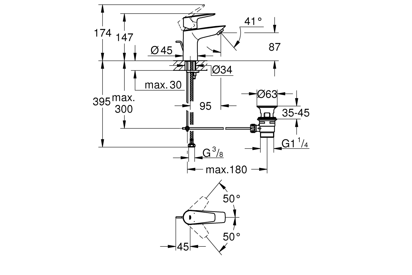Смеситель для раковины GROHE BauEdge, S-size, хром (23894001)