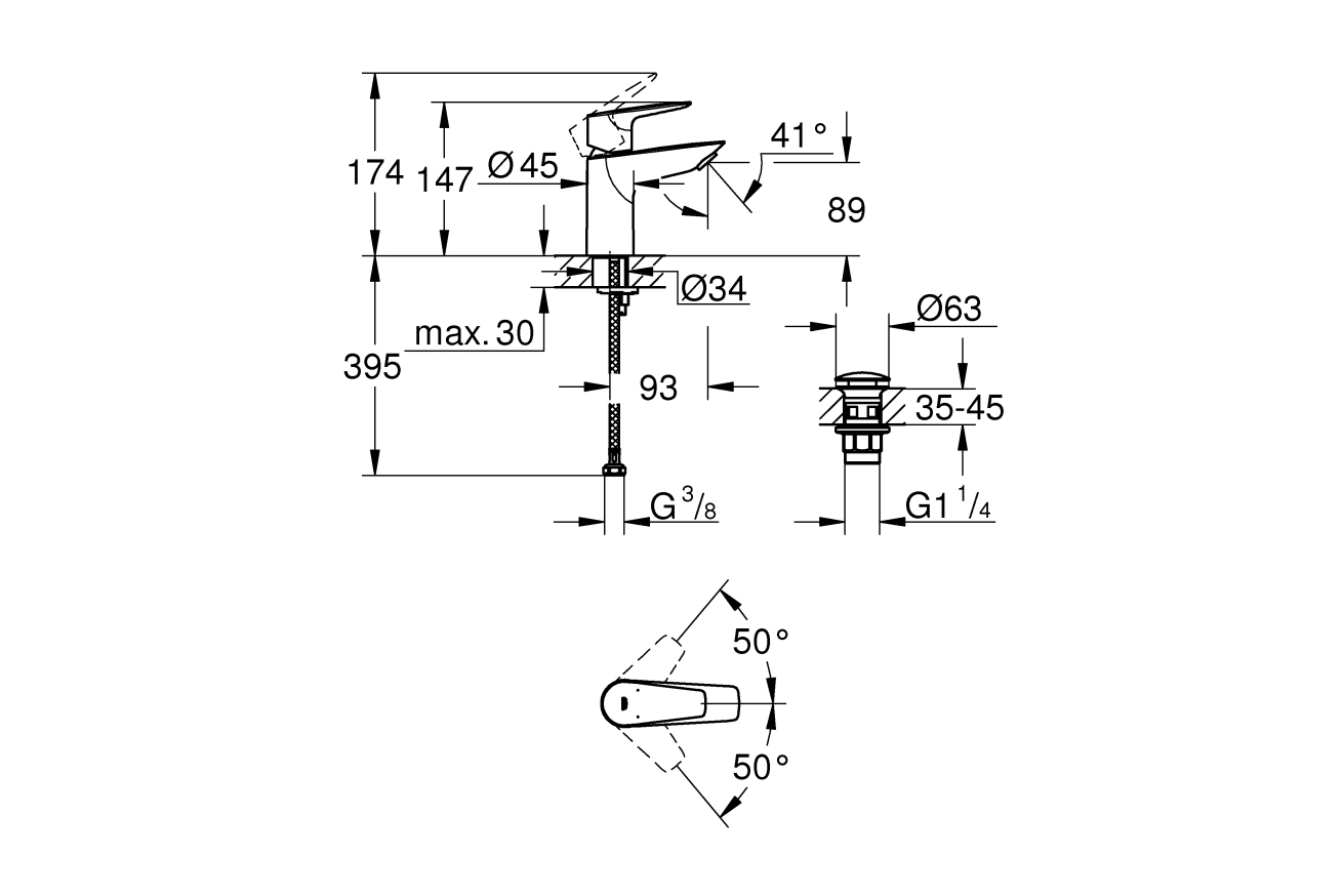 Смеситель для раковины GROHE BauEdge, S-size, хром (23895001)