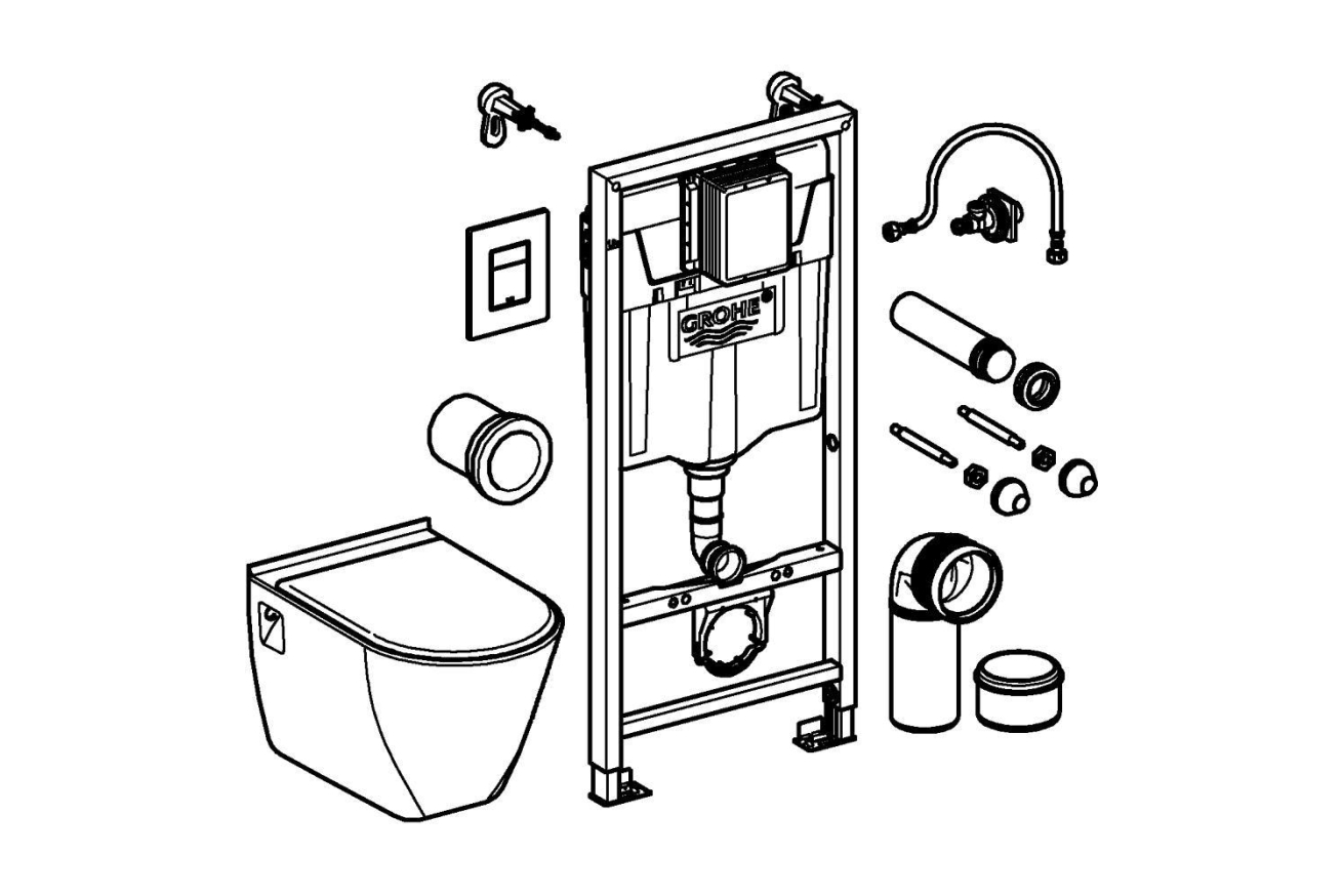 Комплект инсталляции GROHE Solido Perfect 4 в 1 с подвесным унитазом Lecico Serel и сиденьем (39186000)