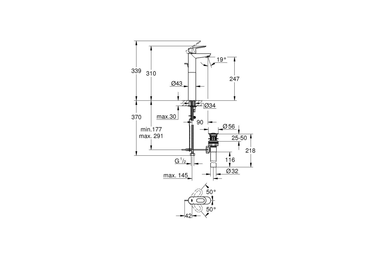 Смеситель для раковины GROHE BauLoop, XL-size, хром (32856000)