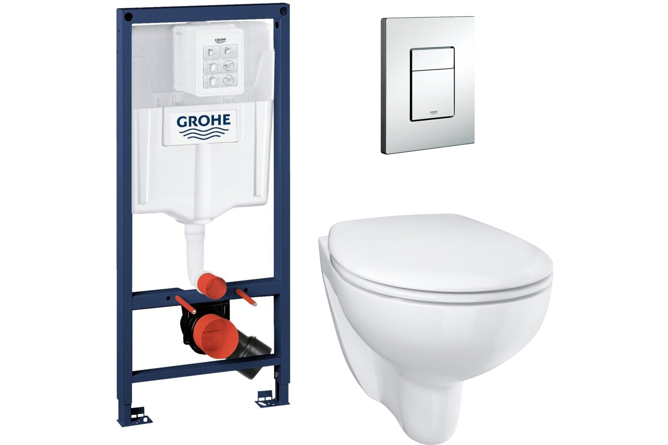 Система инсталляции GROHE Solido 5 в 1, с подвесным унитазом Bau Ceramic и панелью смыва Skate Cosmopolitan (39586000)