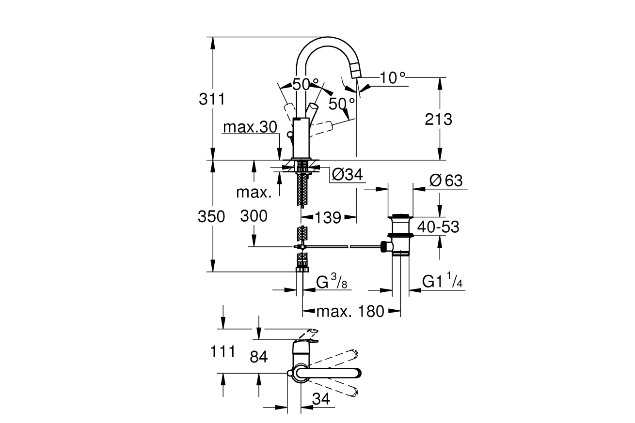 Смеситель для раковины GROHE Eurosmart, L-size, хром (23537002)