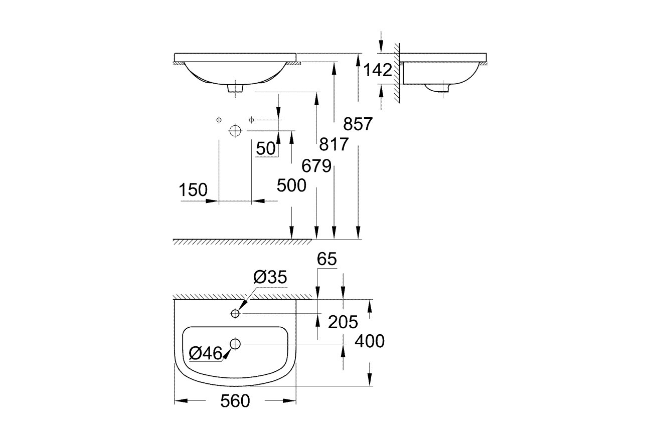 Накладная раковина GROHE Bau Ceramic 55 см, альпин-белый (39422000)