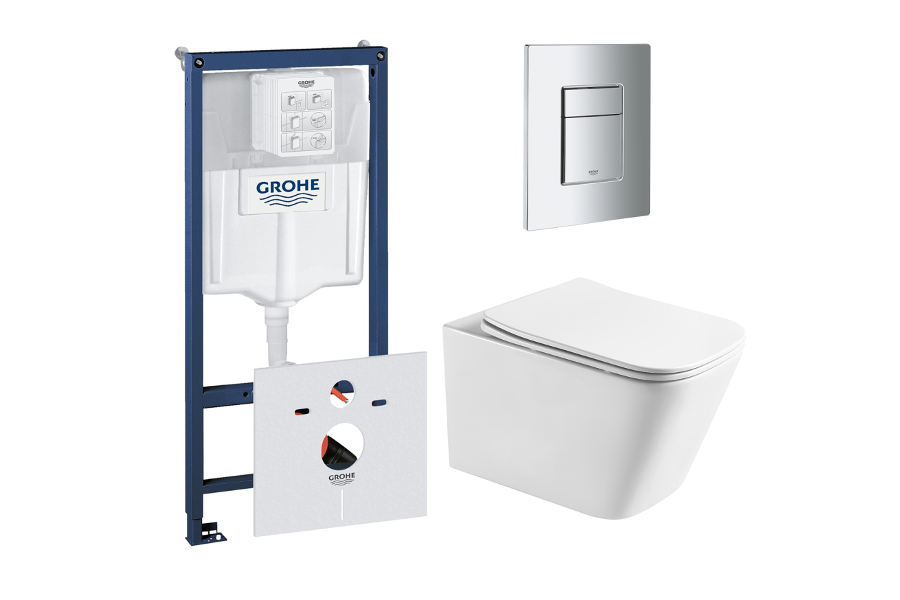 Комплект инсталляции GROHE Rapid SL 38775001 с унитазом Aquatek ЛИБРА AQ1505T-00 и сиденьем с микролифтом (NW0345)