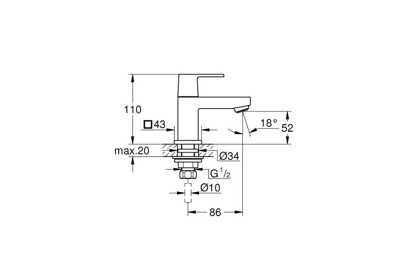 Кран для раковины GROHE Eurocube, без функции смешивания, хром (23137000)