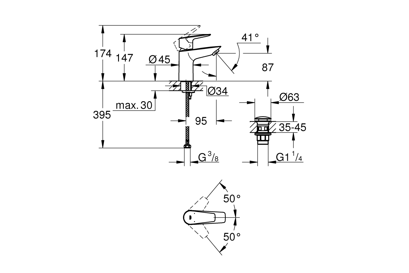Смеситель для раковины GROHE BauEdge, S-size, хром (23896001)