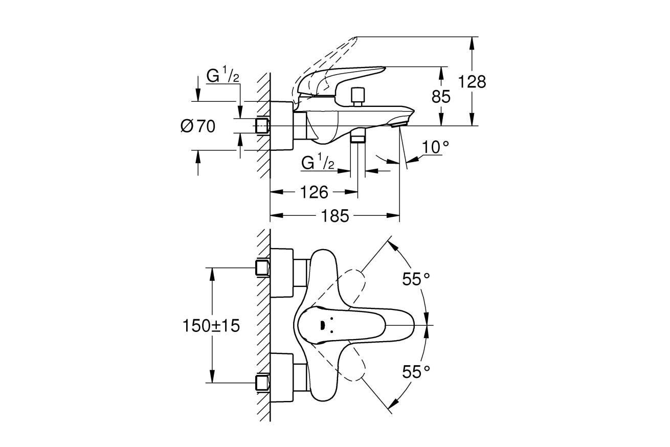 Смеситель для ванны GROHE Eurostyle, белая луна (23726LS3)