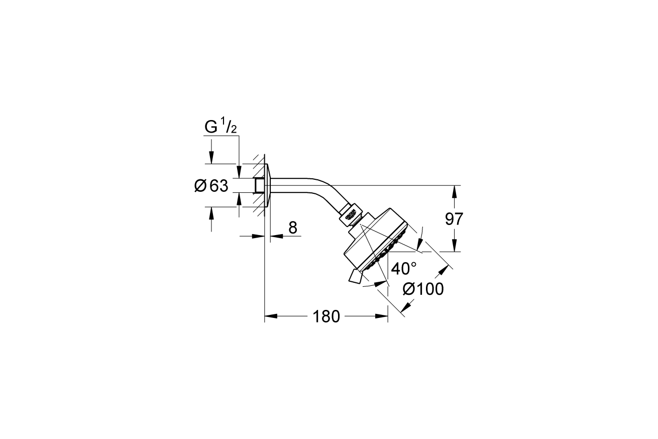 Верхний душ GROHE New Tempesta Cosmopolitan 100 III, 9,5 л/мин, 3 режима, хром (26090001)