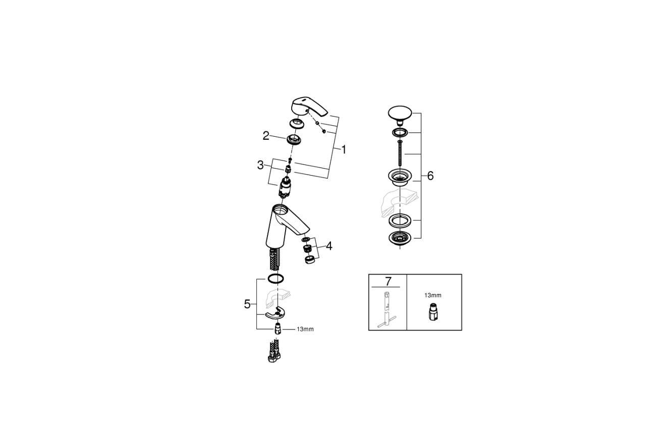 Смеситель для раковины GROHE Eurosmart с нажимным донным клапаном, M-Size, хром (23923002)
