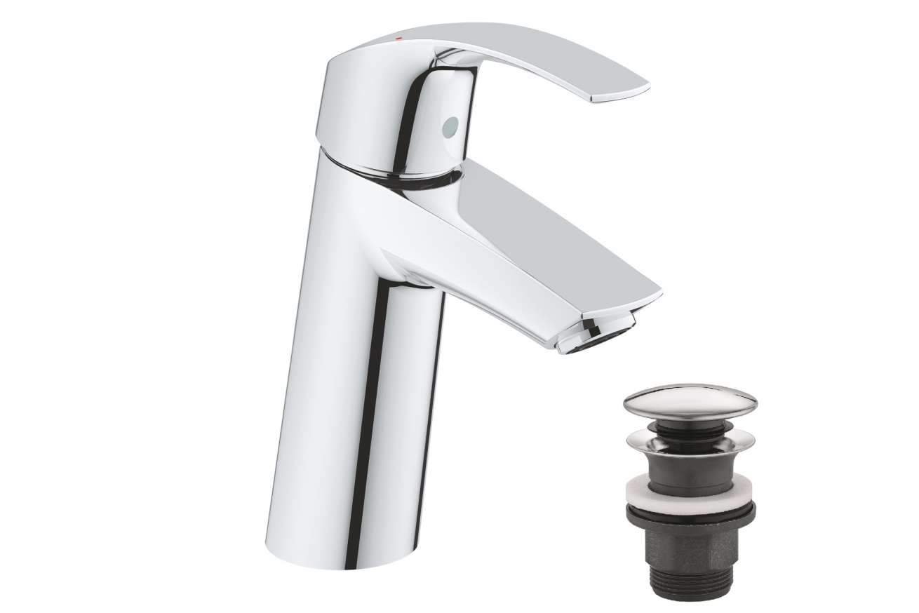 Смеситель для раковины GROHE Eurosmart с нажимным донным клапаном, M-Size, хром (23923002)