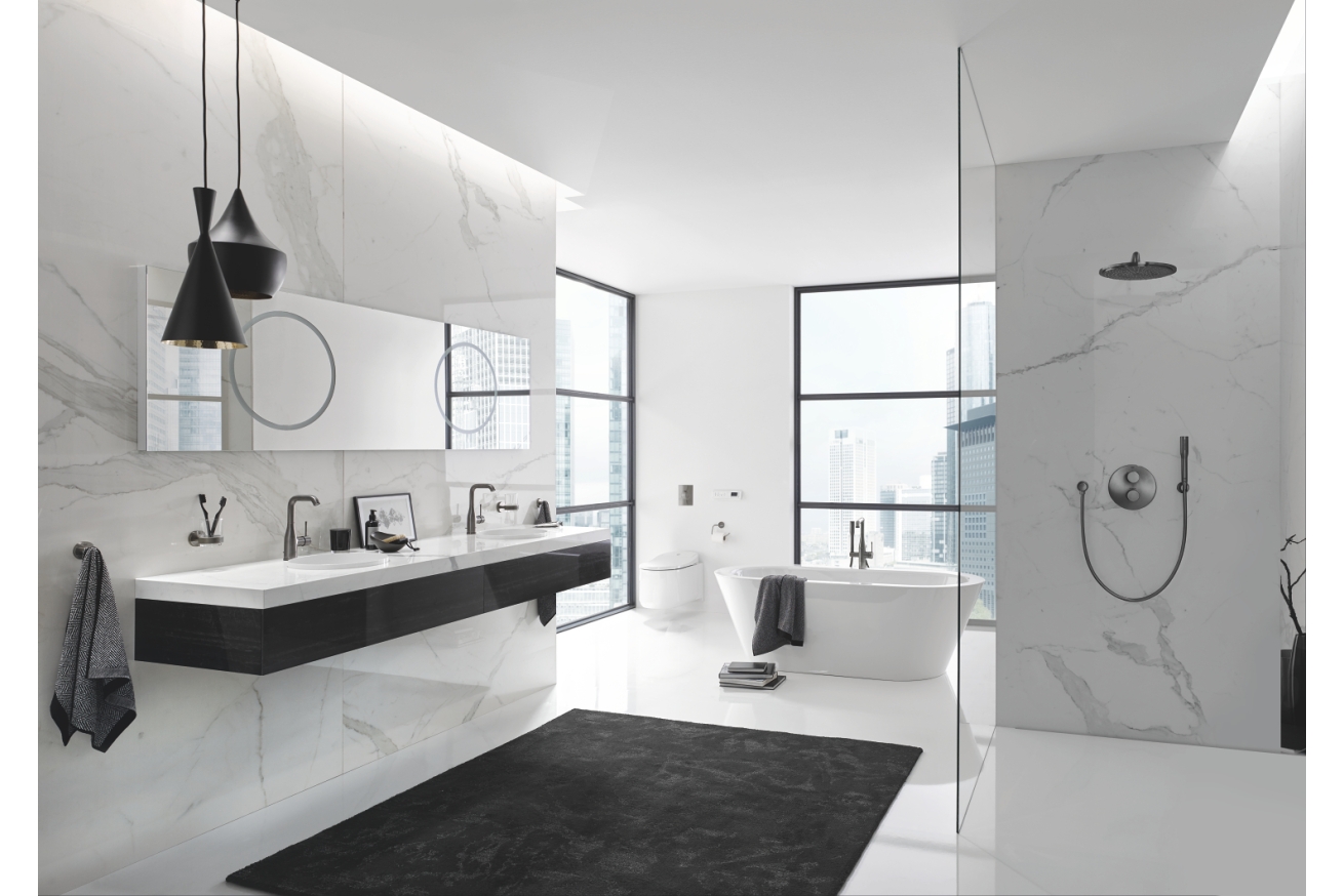 Внешняя часть смесителя для ванны GROHE Essence напольного монтажа, темный графит матовый (25248AL1)