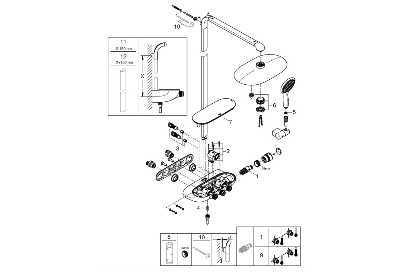 Душевая система GROHE Rainshower System SmartControl 360 DUO с термостатом для душа, хром (26250000)